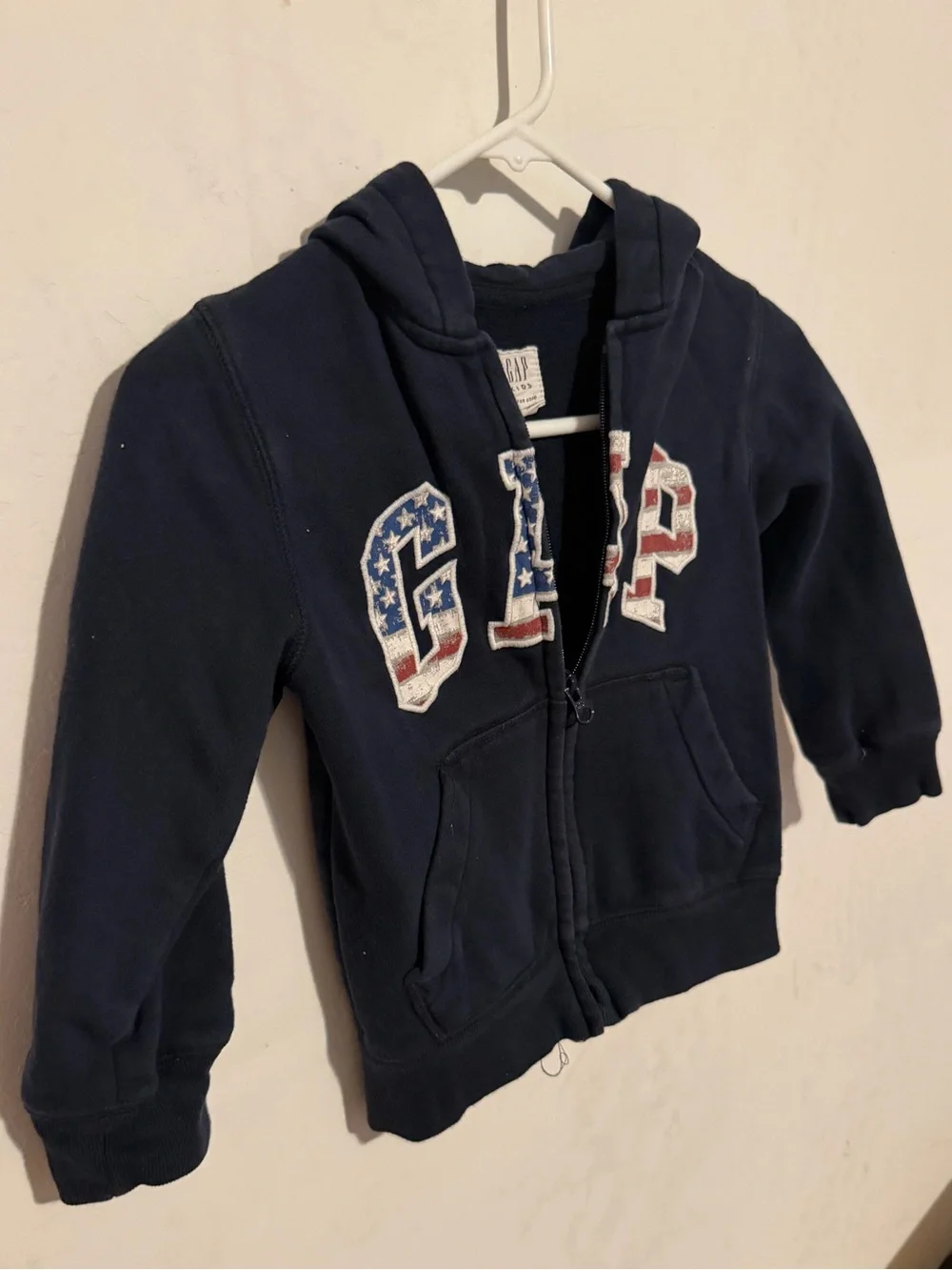 GAP Navy Hooded Zip-Up Sweatshirt with Flag Lettering